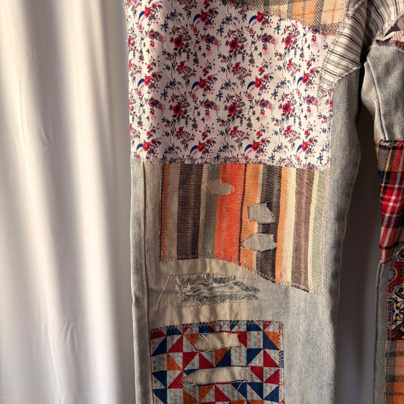 MNML Patchwork Denim Jeans Light Blue Wash Fabric Patches Button Fly Men's 36 - Picture 3 of 16